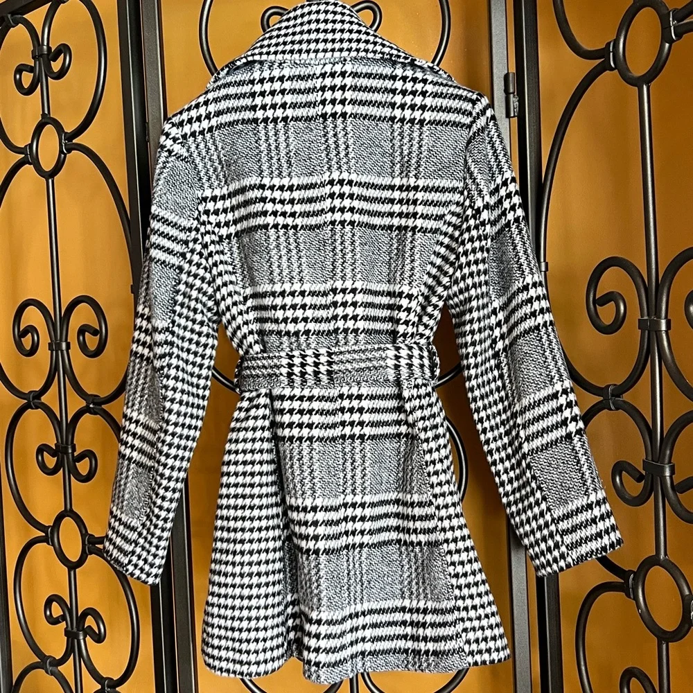JESSICA SIMPSON Checker Plaid Wool Wrap Zipper Coat - Picture 8 of 16